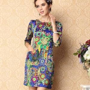 Western Floral Printed Round Collar Elegant Dresses