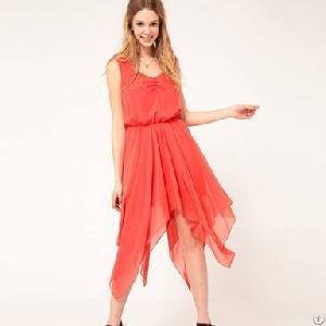 Western Irregular Chiffon Sleeveless Dress Watermelon Red