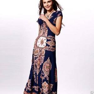 Western Junior Retro Short Sleeve Long Dress Sapphire Blue