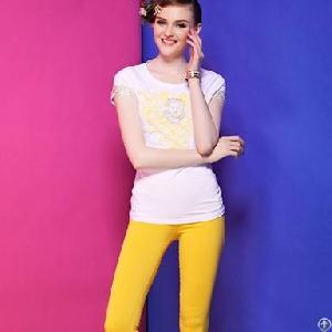 Western Printed Short Sleeve Slim T Shirt For Women Yellow