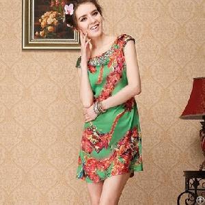 western rhinestone printed green chiffon dresses