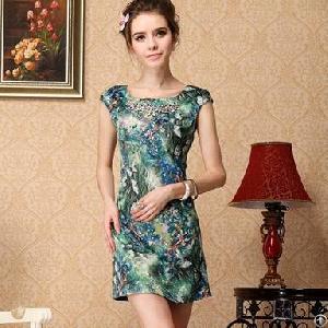 Western Short Sleeve Printed Rhinestone Dresses For Juniors Green Brown