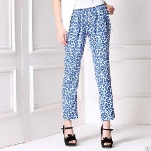 Western Style Long Leopard Print Urban Pants Blue