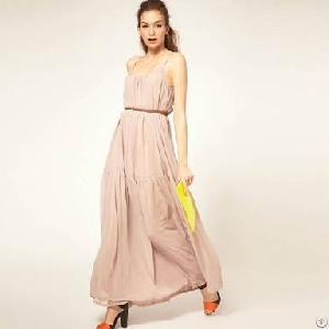 Western Style Pure Color Long Chiffon Dress Pink Black