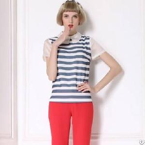 Western Style Stripe Blue And White Quality T-shirts