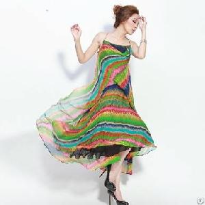 Newly Printed Elegant Lotus Gallus Long Dress