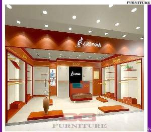 High Quality Name Brand Solid Wood Clothes Display Showroom Furniture / Cloth Shelves Showcase