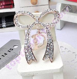 Bowknot With Letter D Rhinestone Cabochon Mobile Phone Cover Ornament