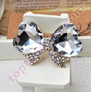 Heart Bowknot Rhinestone Cabochon Mirror Decoration