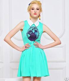 chiffon casual dress women green