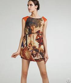 Elegant Printed Round Collar Orange Dresses