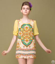 Elegant Style Silk Chiffon Dress Yellow