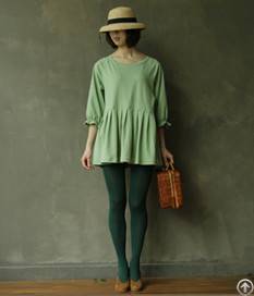 half sleeve pleated short green dress