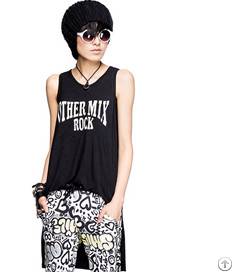 Letters Print Stylish Pattern Tank Tops Black