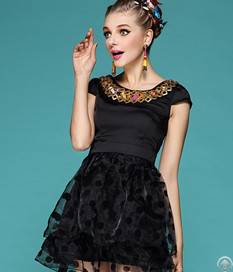 Short Sleeve Polka Dotted Dresses Black