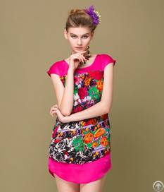 silk western round collar drawstring dress
