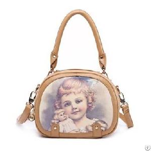 Sweet Girl Printed Pretty Handbag Light Camel