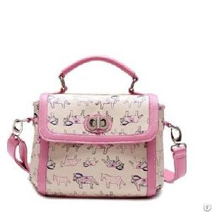 Sweet Horse Printed Pretty Handbag Pink