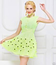 Sweet Style Flower Dresses For Women Green Pink