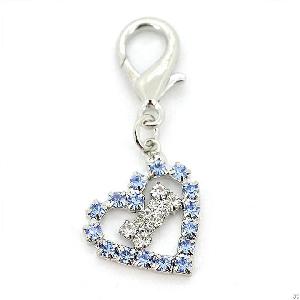 Bling Bling Diamond Heart And Bone Hang-tag Dog Charm