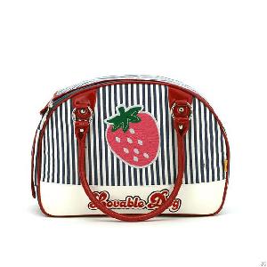 blue cotton fabric pet carrier strawberry dog bag