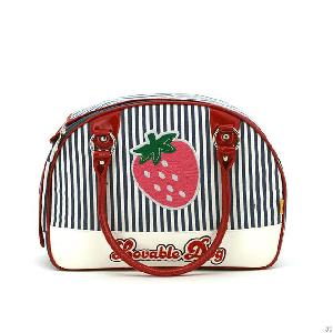 Blue Red Cotton Fabric Pet Carrier Strawberry Dog Bag