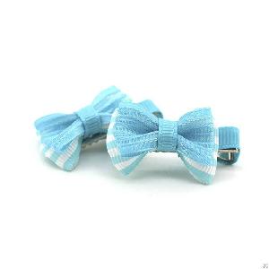 Blue Stripe Yarn Bowknot Hairpin