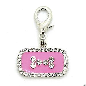 Color Square Pendant With Diamond Bone Dog Pet Charms