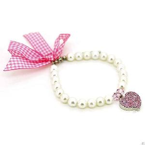 Full Diamond Pink Pearl Dog Necklace For Puppy