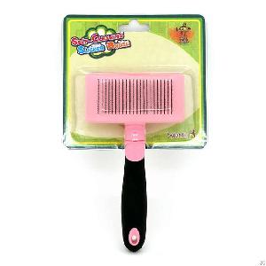 Peg Grooming Pet Brush With Self-clean Design Pink