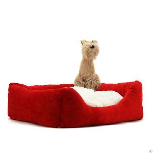 Red Superfine Fibre Square Pet Bed