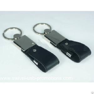 Capless Keychain Shaped Swivel Leather Usb Flash Drive