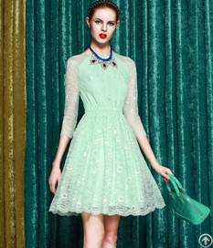 2013 autumn lace half sleeve light green dress