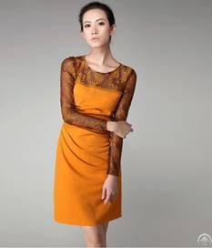 2013 Autumn Long Sleeve Yellow Dress