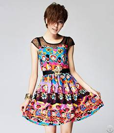 2013 Short Sleeve Cartoon Print Dress