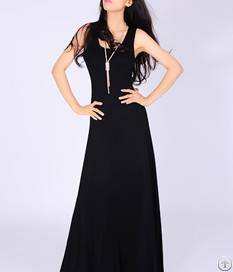 Charming Backless Summer Pure Color Long Dresses Black