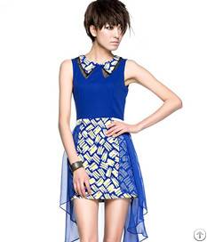 Double Wear Sleeveless Special Dress Blue White