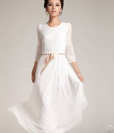 Elegant Lace Hollow Round Collar Long White Dresses
