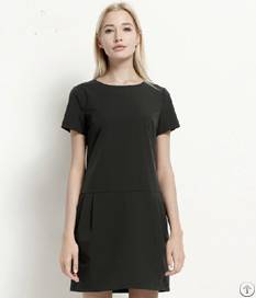 Elegant Pure Color Slim Round Collar Chiffon Dress For Women Black