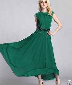 Elegant Western Slim Pure Color Women Dresses Green