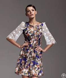 flower print lace decorate dresses purple blue