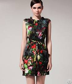 Flower Print Silk Ribbons Decorate Dress