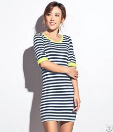 half sleeve striped bodycon dress blue