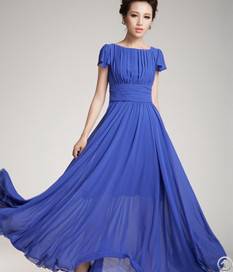 Newly Elegant Lotus Sleeve Long Chiffon Dresses Blue