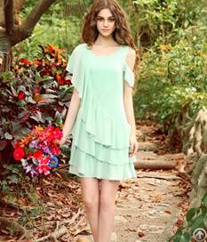 Newly Lotus Off Shoulder Pure Color Chiffon Dresses Green Red