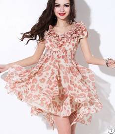 Newly Lotus V Collar Short Sleeve Chiffon Dresses Pink