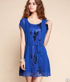 Newly Round Collar Slim Chiffon Dresses Blue Beige Brown