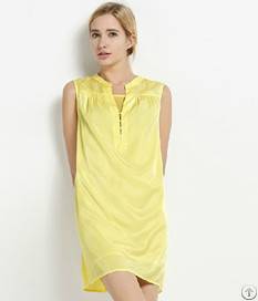 Newly Summer Brief Pure Color Elegant Sleeveless Dresses Yellow