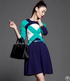 Spliced Green Long Sleeve Dress