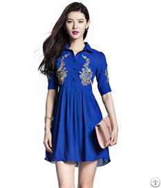 Stand Collar Vintage Inspired Clothing Women Deep Blue